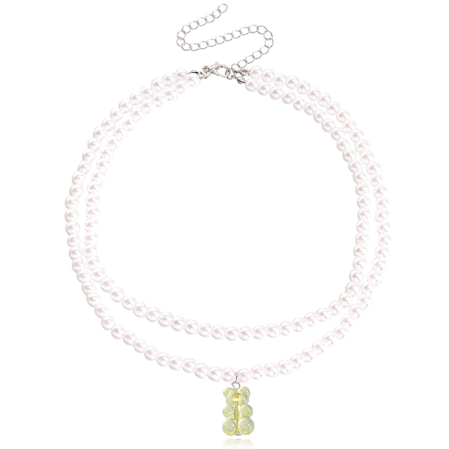 Jewelry ins double baroque imitation pearl color bear pendant necklace female choker