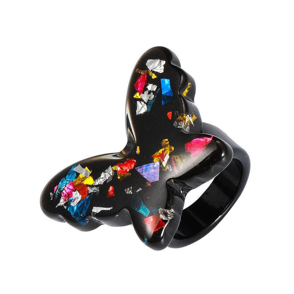 ins acrylic butterfly ring cute fun resin ring retro animal jewelry female