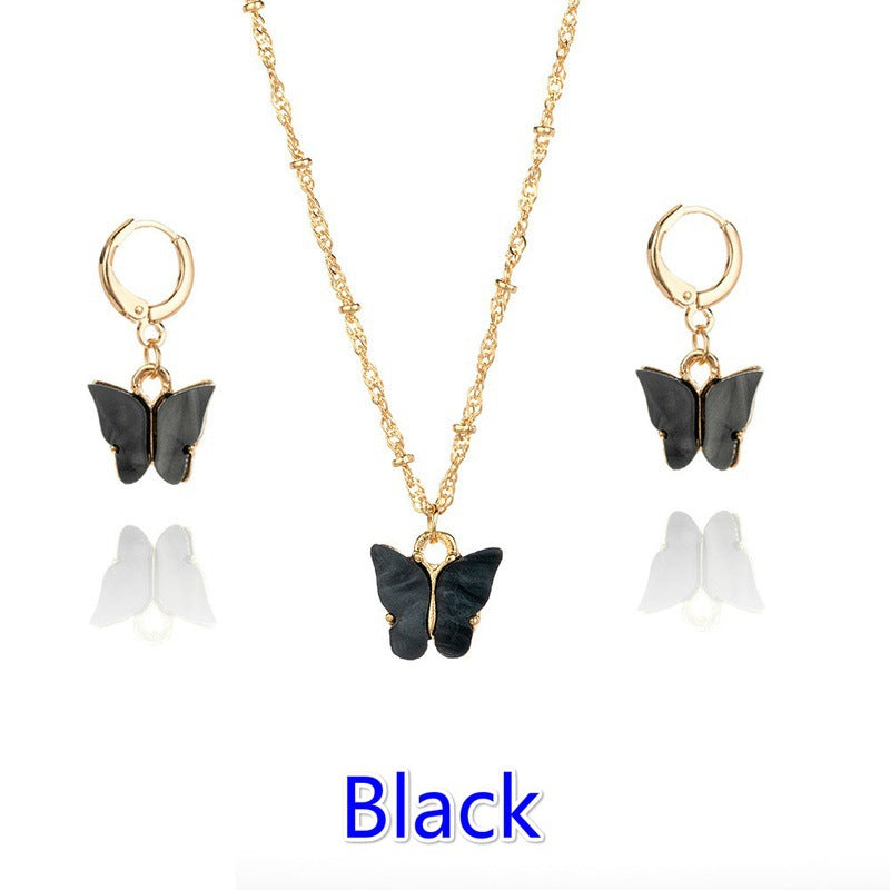 Fashion Explosion Acrylic Butterfly Earrings Necklace Set 2 Pieces Set Jewelry