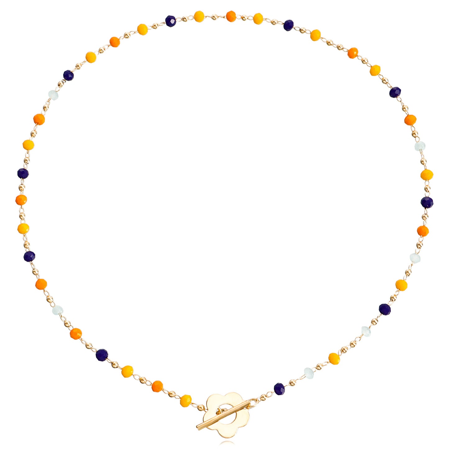Jewelry Fashion Temperament Colorful Crystal Glass Beads Necklace Simple OT Buckle Short Flower Necklace