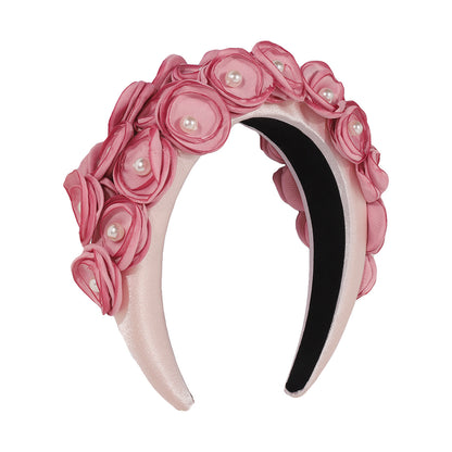 F4168 Personalized dinner dance headband imitation pearl fabric three-dimensional flower headband exaggerated fashion hair accessories
