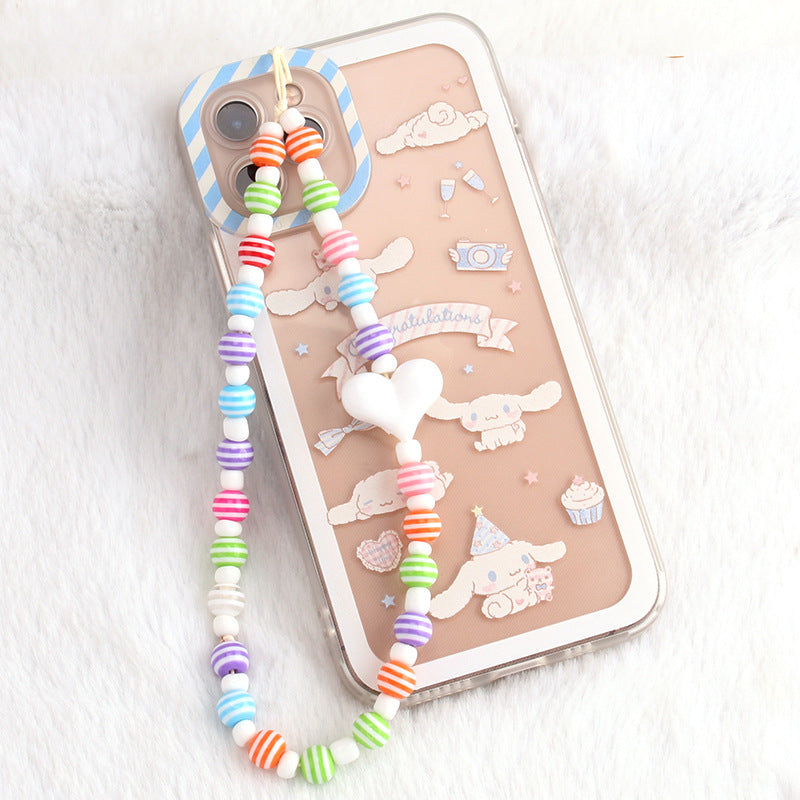 ins personality fashion color acrylic bead mobile phone lanyard peach heart bag chain female pendant