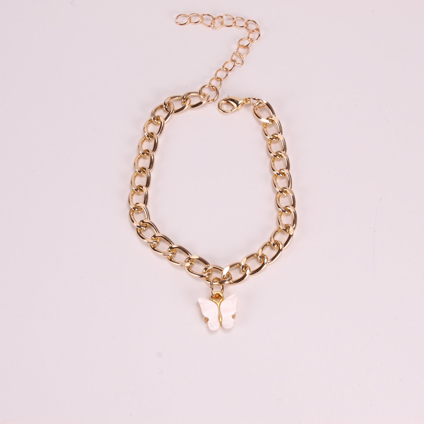 New simple summer beach anklet ins color acrylic butterfly anklet metal thick chain anklet