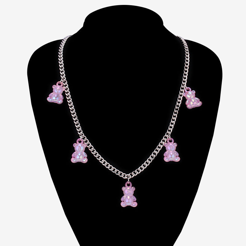 Jewelry Fashion Exaggerated Big Butterfly Clavicle Chain Female Jelly Color Cartoon Bear Pendant Necklace