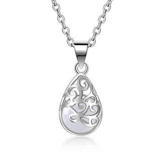 Fashion Jewelry Necklace Female Cat Eye Imitation Moonstone Pendant Hollow Geometric Water Drop Jewelry