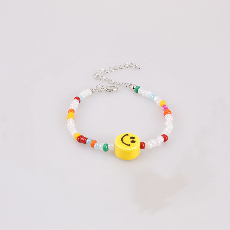 Jewelry female worker threading rice beads smiley face necklace super fairy fashion short necklace clavicle chain