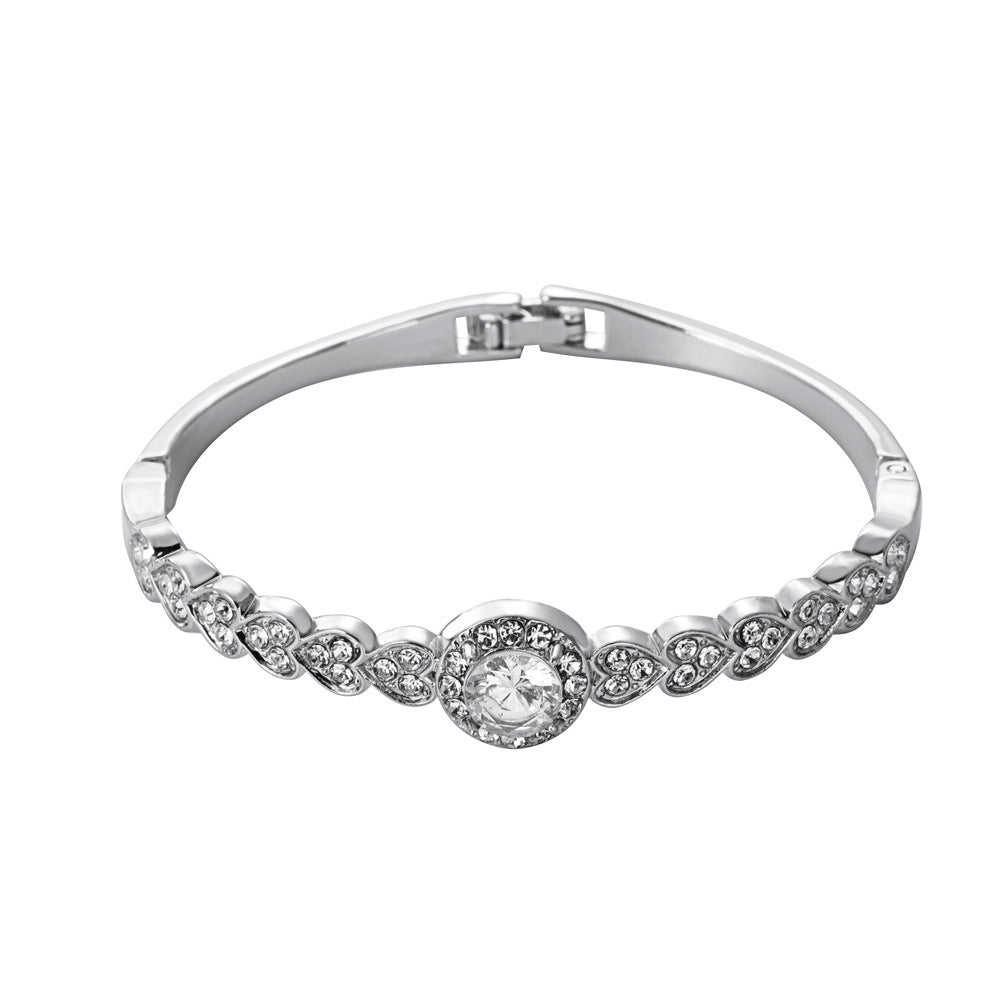 Metal Diamond Bracelet Simple Retro Full Diamond Heart Bracelet Fashion Personality Jewelry Women