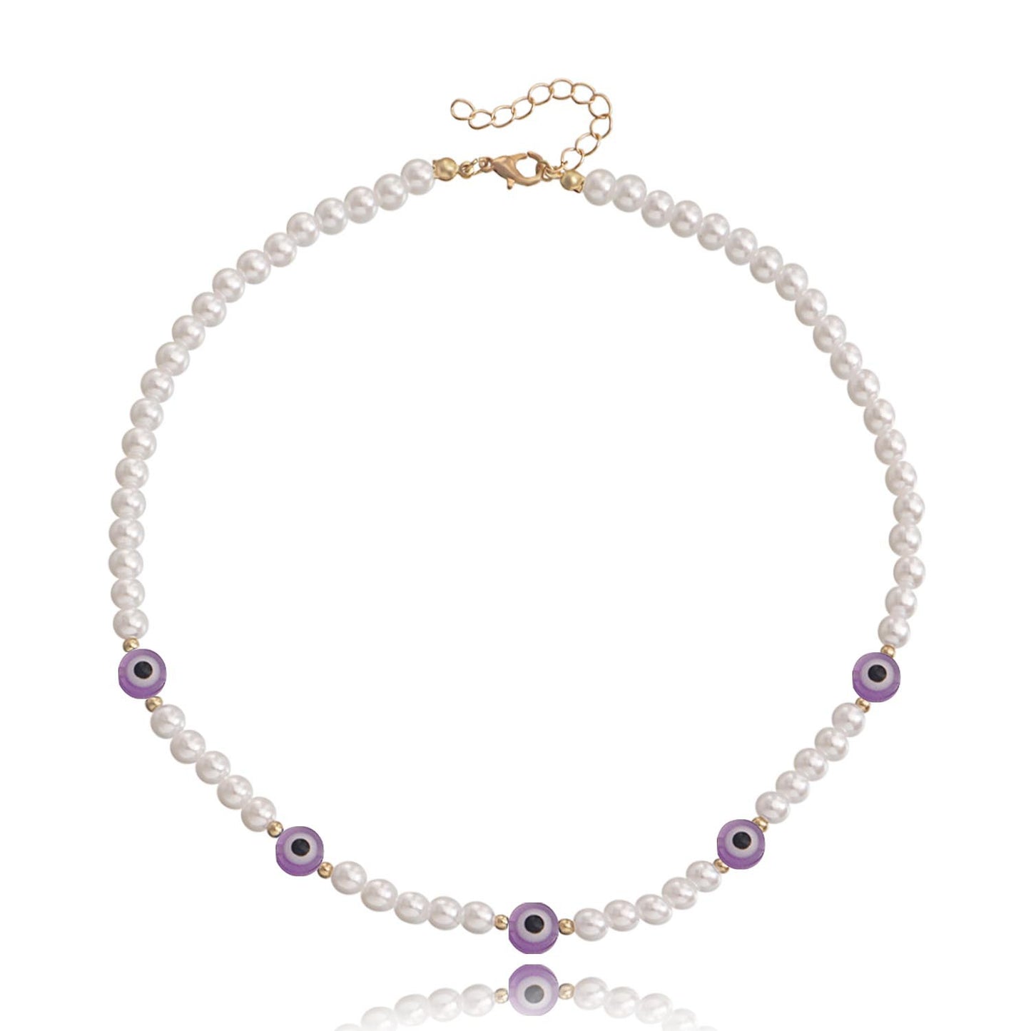 Jewelry Simple Acrylic Devil's Eye Stitching Clavicle Chain Retro Imitation Pearl Beaded Necklace