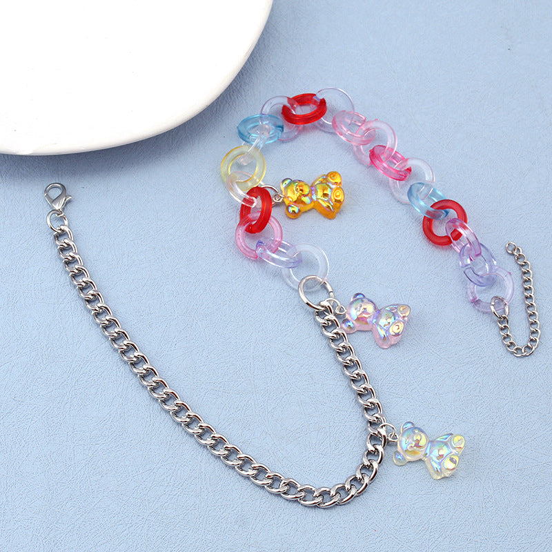 Personalized color smiley bear necklace for men and women fashion hip-hop couple pendant retro jewelry necklace