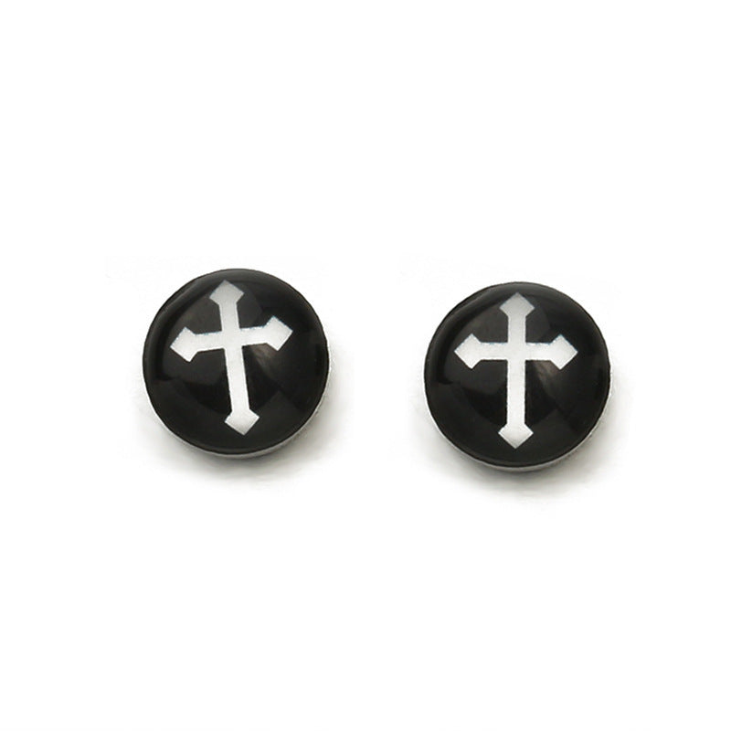 Ins retro design sense earrings creative round five-pointed star skull magnet earrings trendy ear accessories