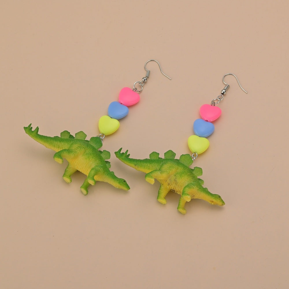 Fashion Toy Dinosaur Earrings Resin Candy Color Heart Shape Earrings Kids Jewelry Accessories