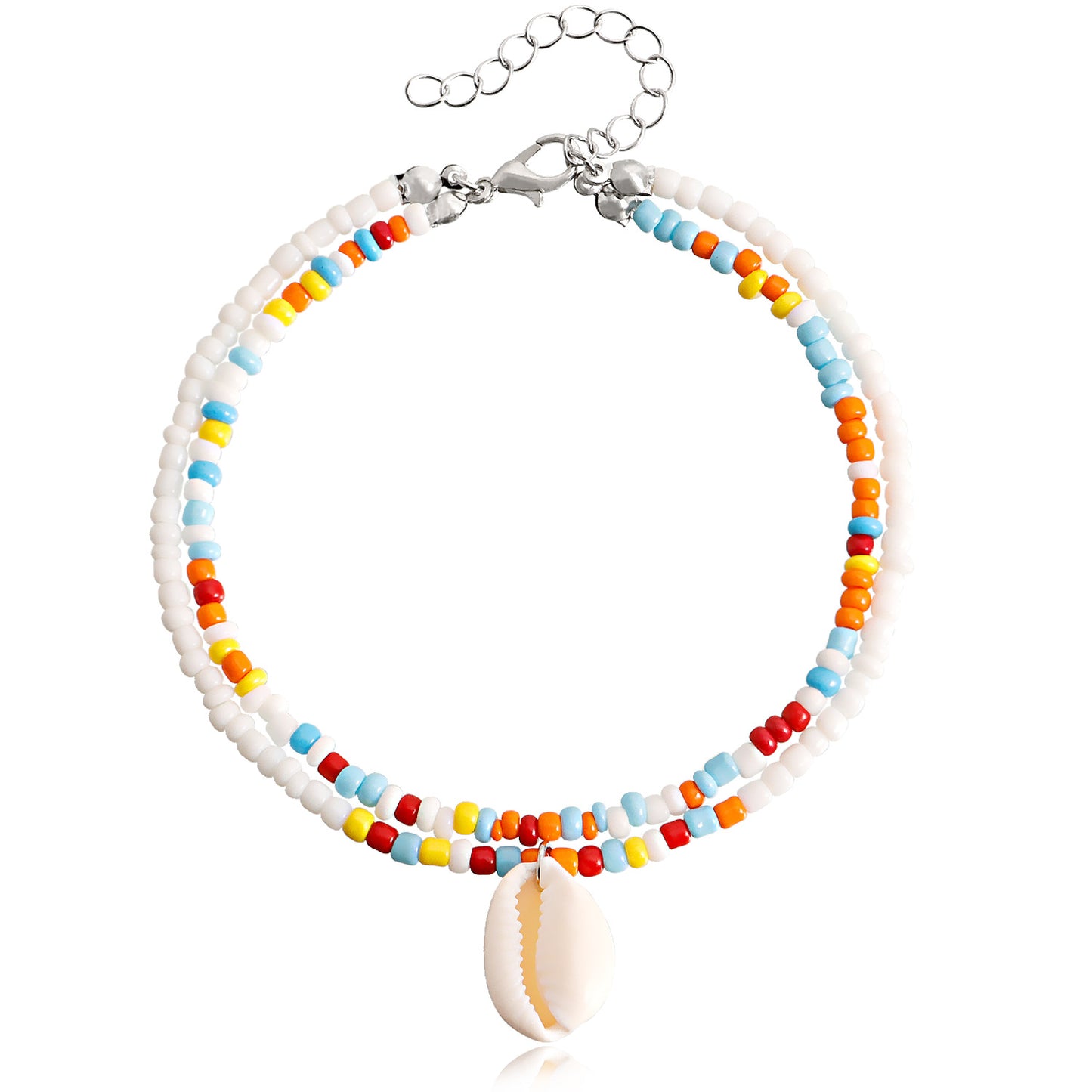 Jewelry Bohemian double-layer color rice beads shell beach anklet female summer