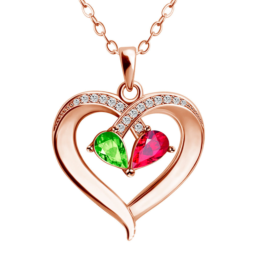 Fashion Ladies Heart Crystal Diamond Pendant Necklace Heart Sapphire Necklace Jewelry