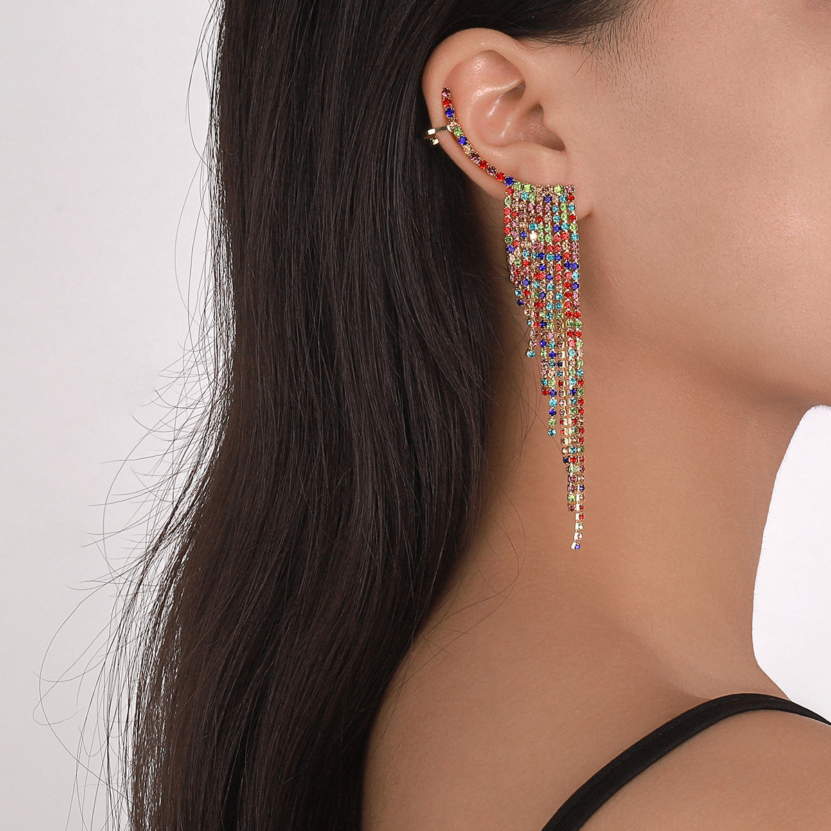 1666 trendy rhinestone earrings claw chain tassels sexy sparkling earrings atmospheric design sense of long earrings