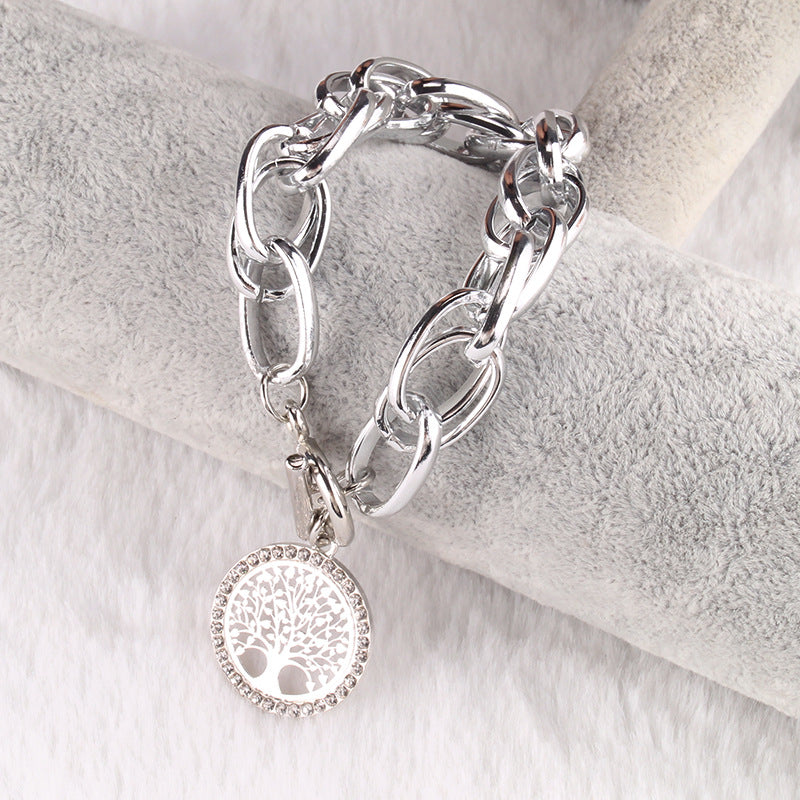 Jewelry Fashion Retro Tree of Life Rhinestone Bracelet Personality Versatile Double Woven Chain Bracelet