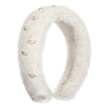 F4998 exaggerated autumn and winter plush headband women's light luxury retro cute pearl elegant geometric sweet headband