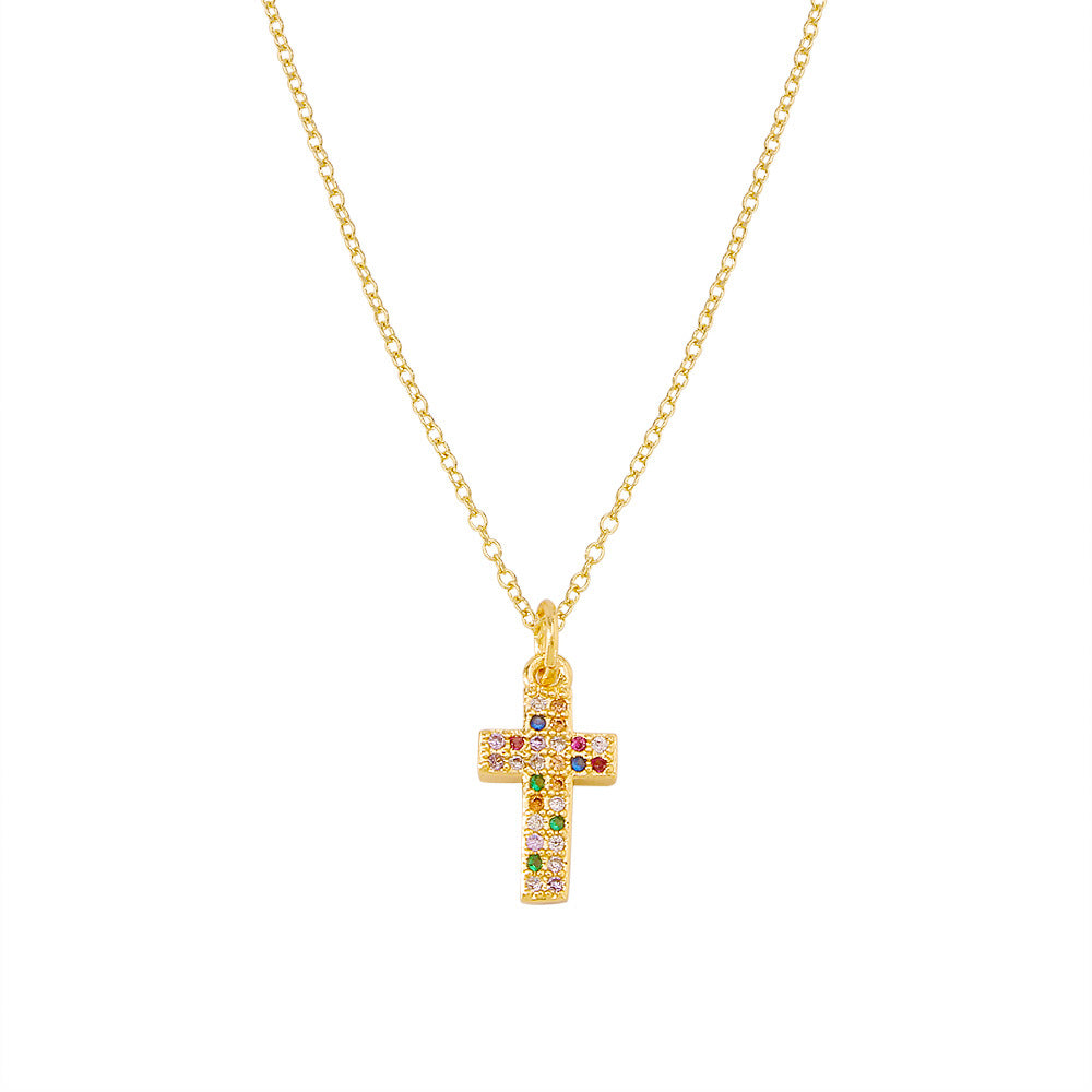 ZN72 Fashion Simple Jewelry Cross Peach Heart Brass Necklace Female Minority Temperament Micro-Inlaid Necklace