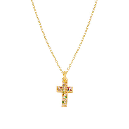 ZN72 Fashion Simple Jewelry Cross Peach Heart Brass Necklace Female Minority Temperament Micro-Inlaid Necklace