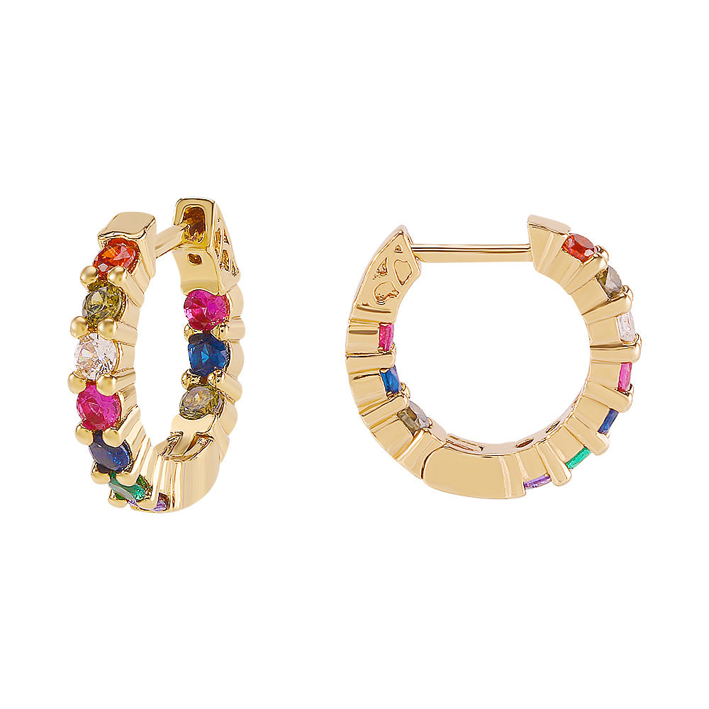 ZE98 Earrings Female Color Zircon Copper Circle Earrings Geometric Minority Indifferent Simple Earrings