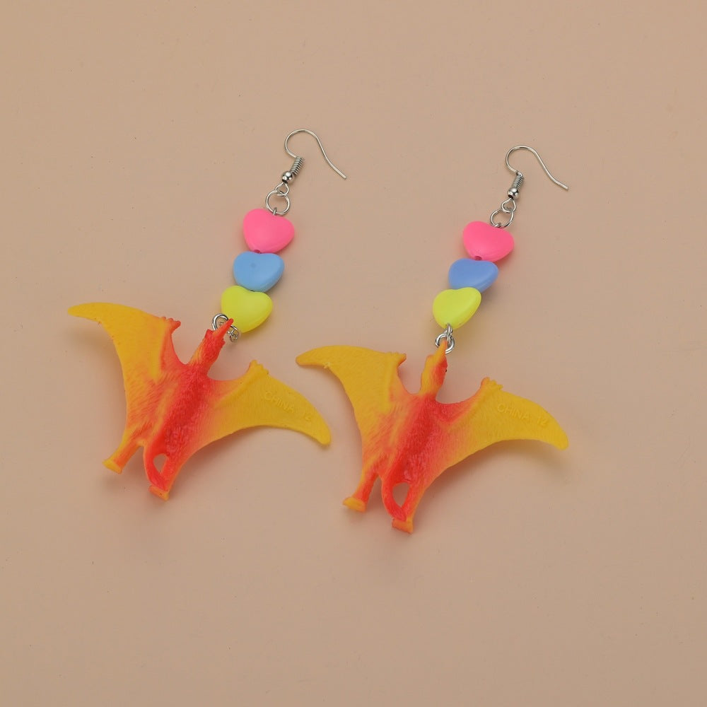 Fashion Toy Dinosaur Earrings Resin Candy Color Heart Shape Earrings Kids Jewelry Accessories