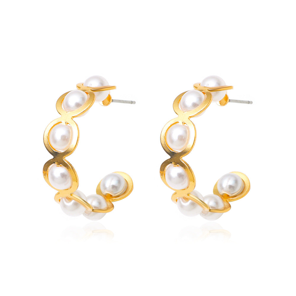 Ins geometric C-shaped hoop earrings female retro exaggerated personality metal braided earrings punk hip-hop earrings