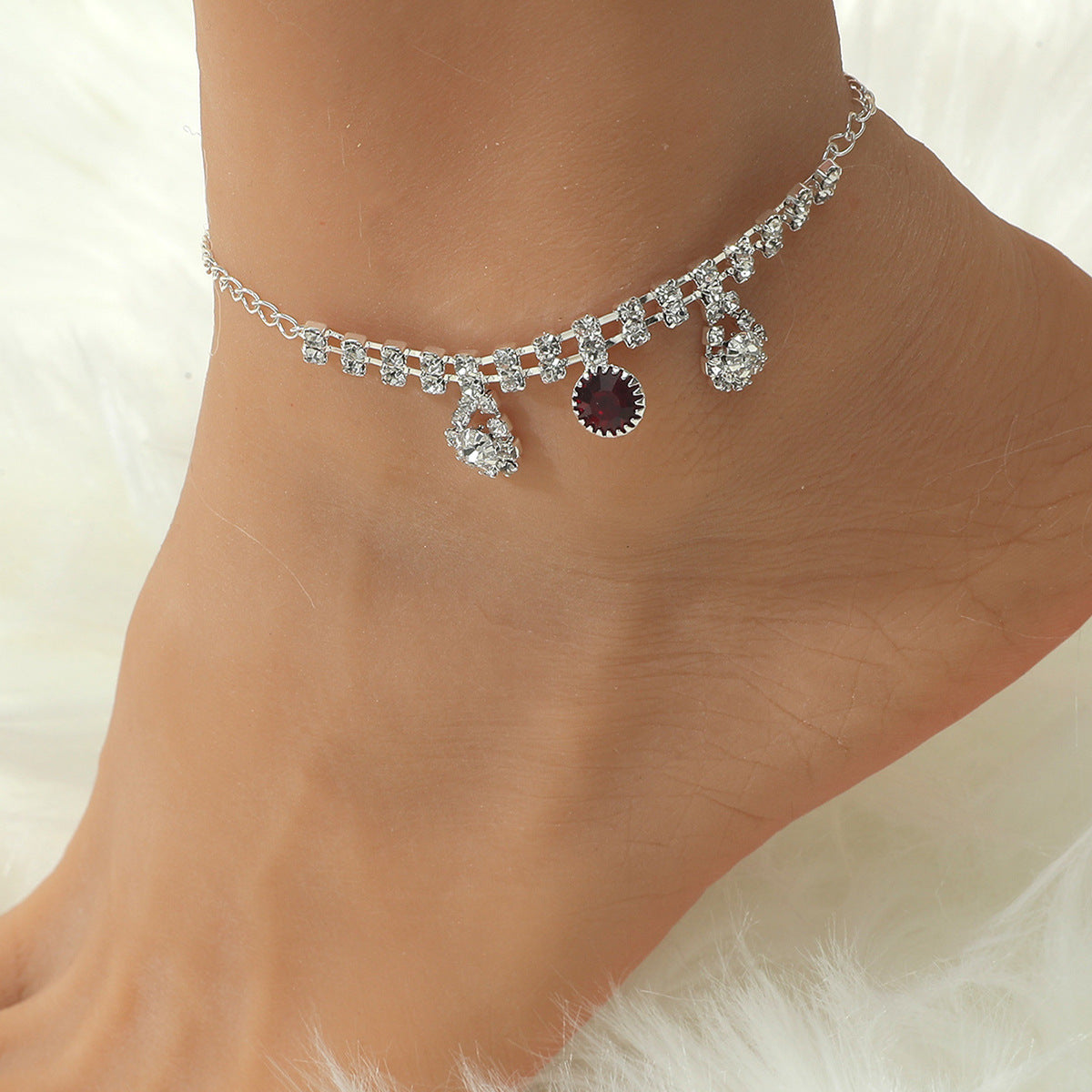 Diamond Chain Anklet Summer Bohemian Pearl Love Beach Foot Ornament for Women