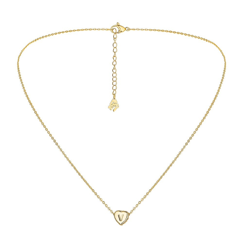 Fashion full of diamond love letter small necklace diamond personality simple temperament elegant trend clavicle chain