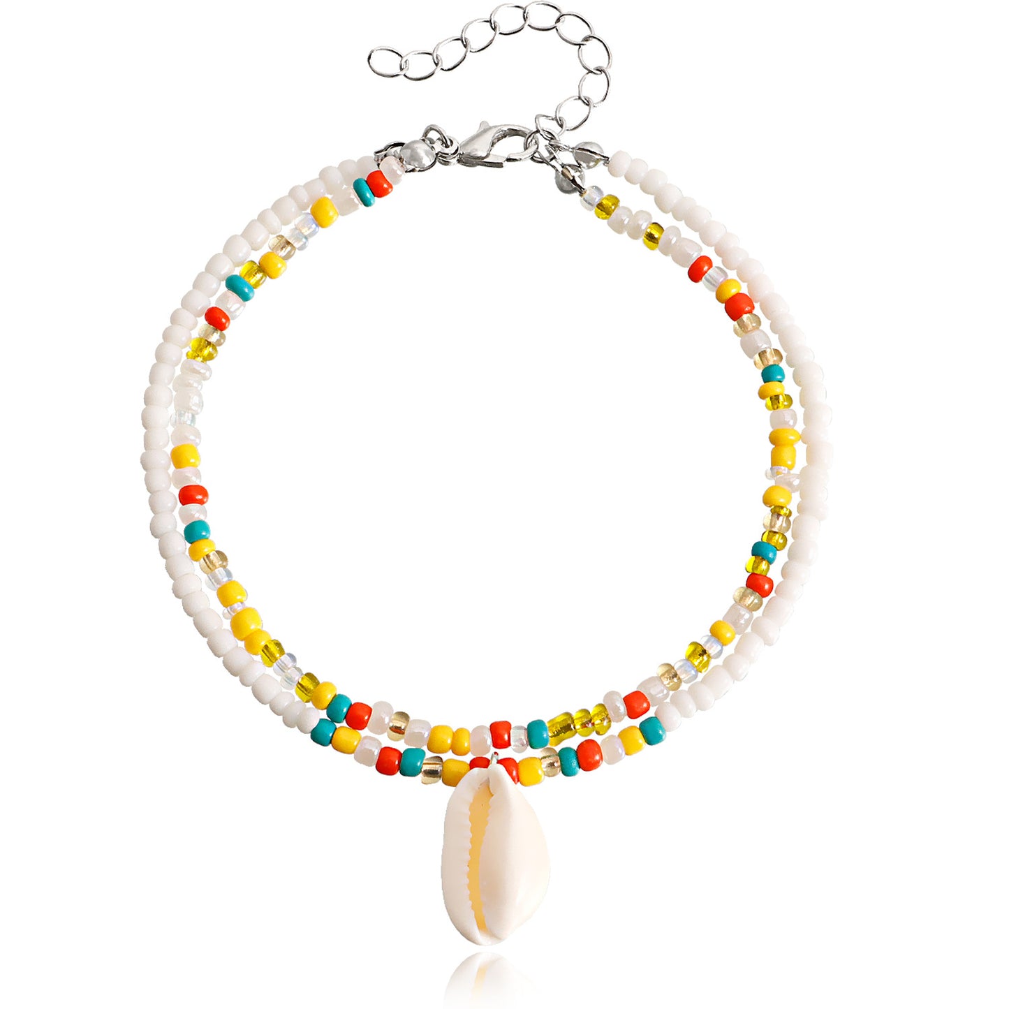 Jewelry Bohemian double-layer color rice beads shell beach anklet female summer