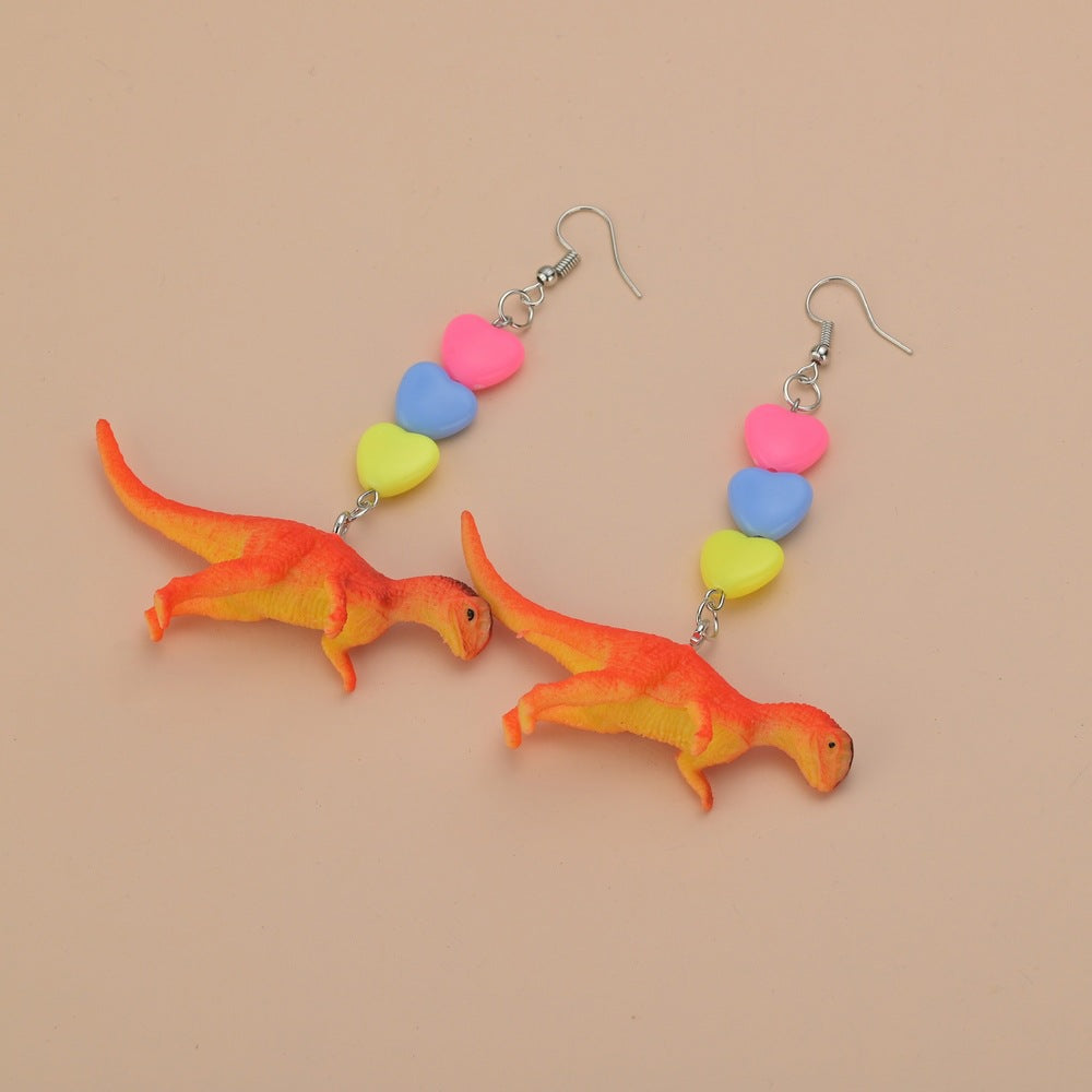 Fashion Toy Dinosaur Earrings Resin Candy Color Heart Shape Earrings Kids Jewelry Accessories