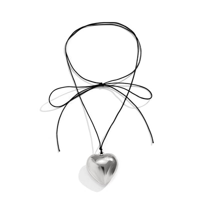 Jewelry sweet cool exaggerated heart-shaped pendant necklace simple long velvet wax thread tassel necklace female