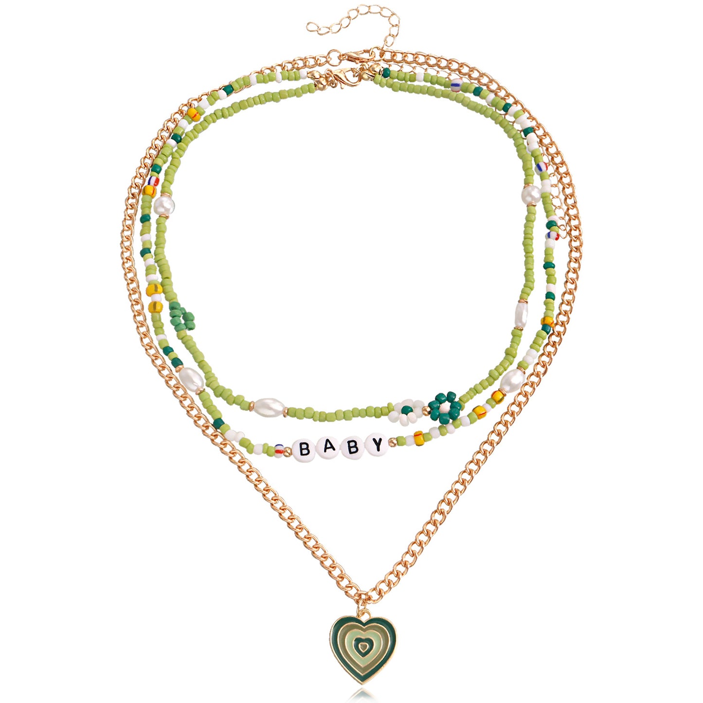Jewelry Bohemian multi-layer color rice bead letters dripping oil painted love necklace female choker