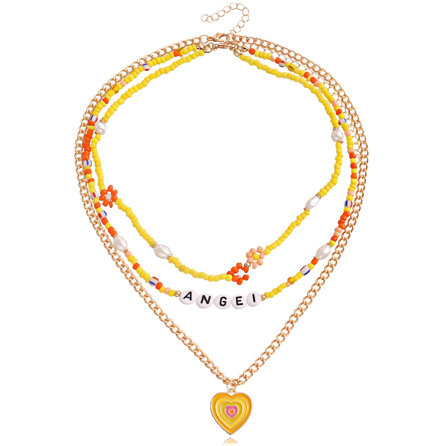 Jewelry Bohemian multi-layer color rice bead letters dripping oil painted love necklace female choker