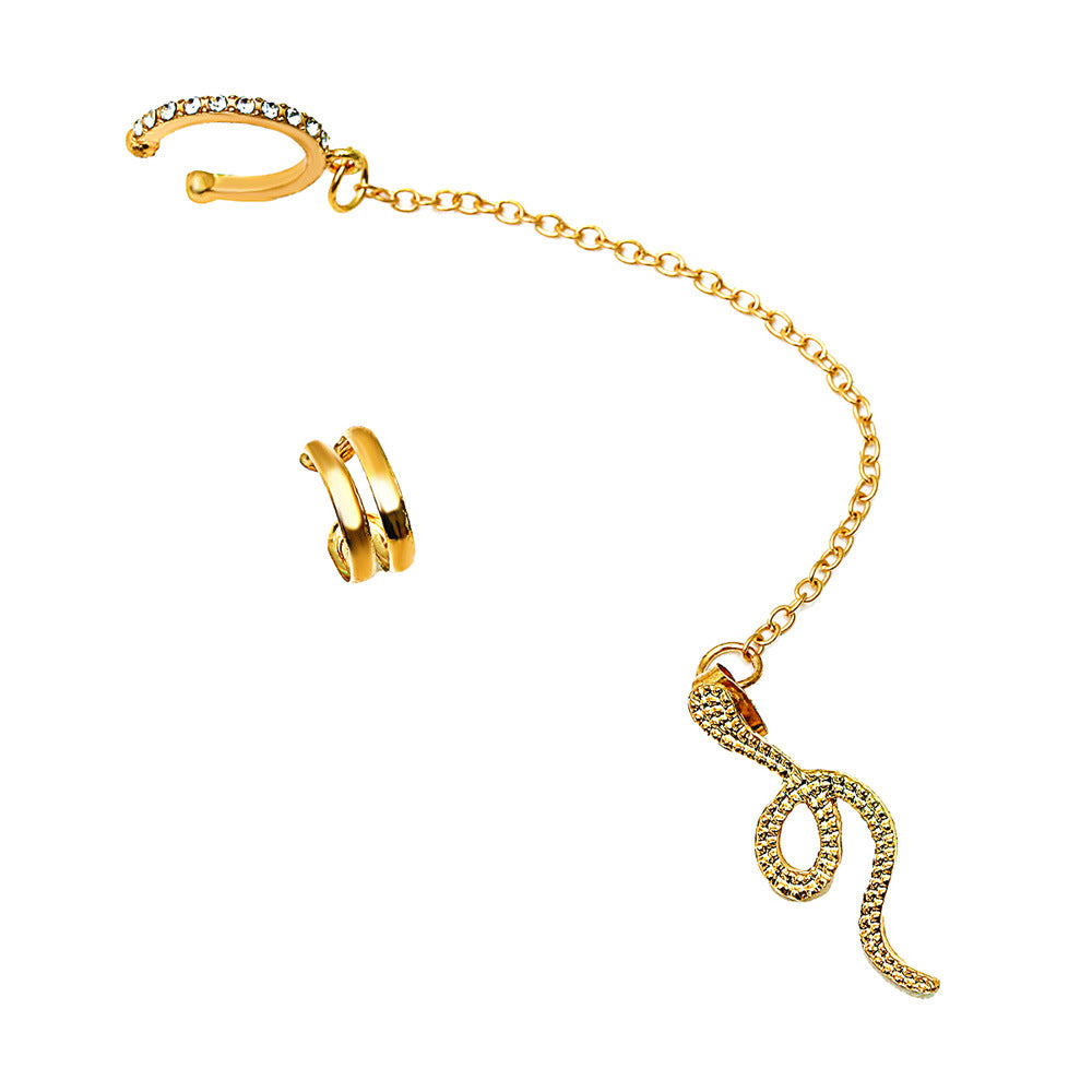 Simple Ear Stud Set Beaded Star Chain No Hole Ear Clip Cold One-piece Ear Hanging Single Female