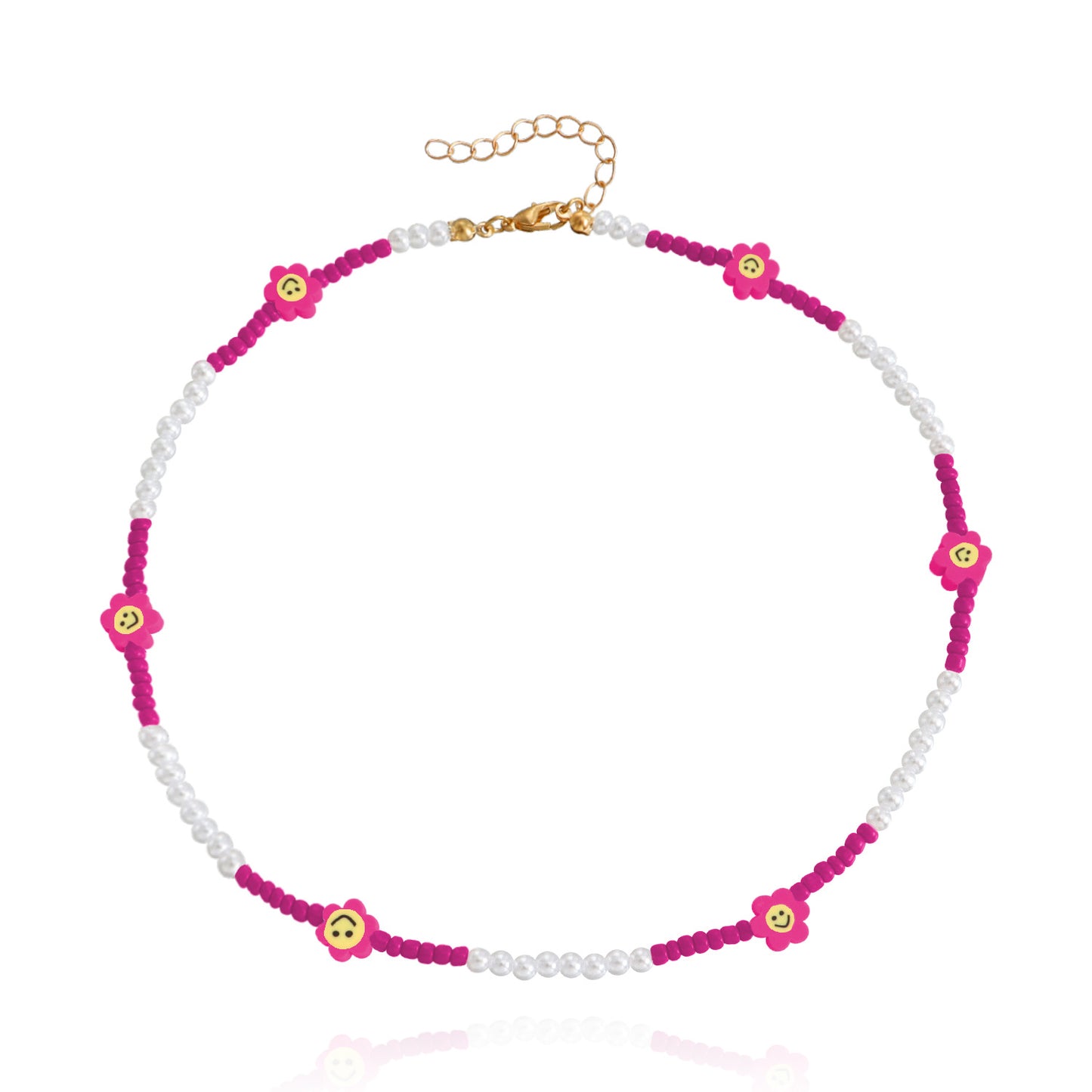Jewelry Bohemian colored rice beads imitation pearl smiley flower necklace choker necklace female