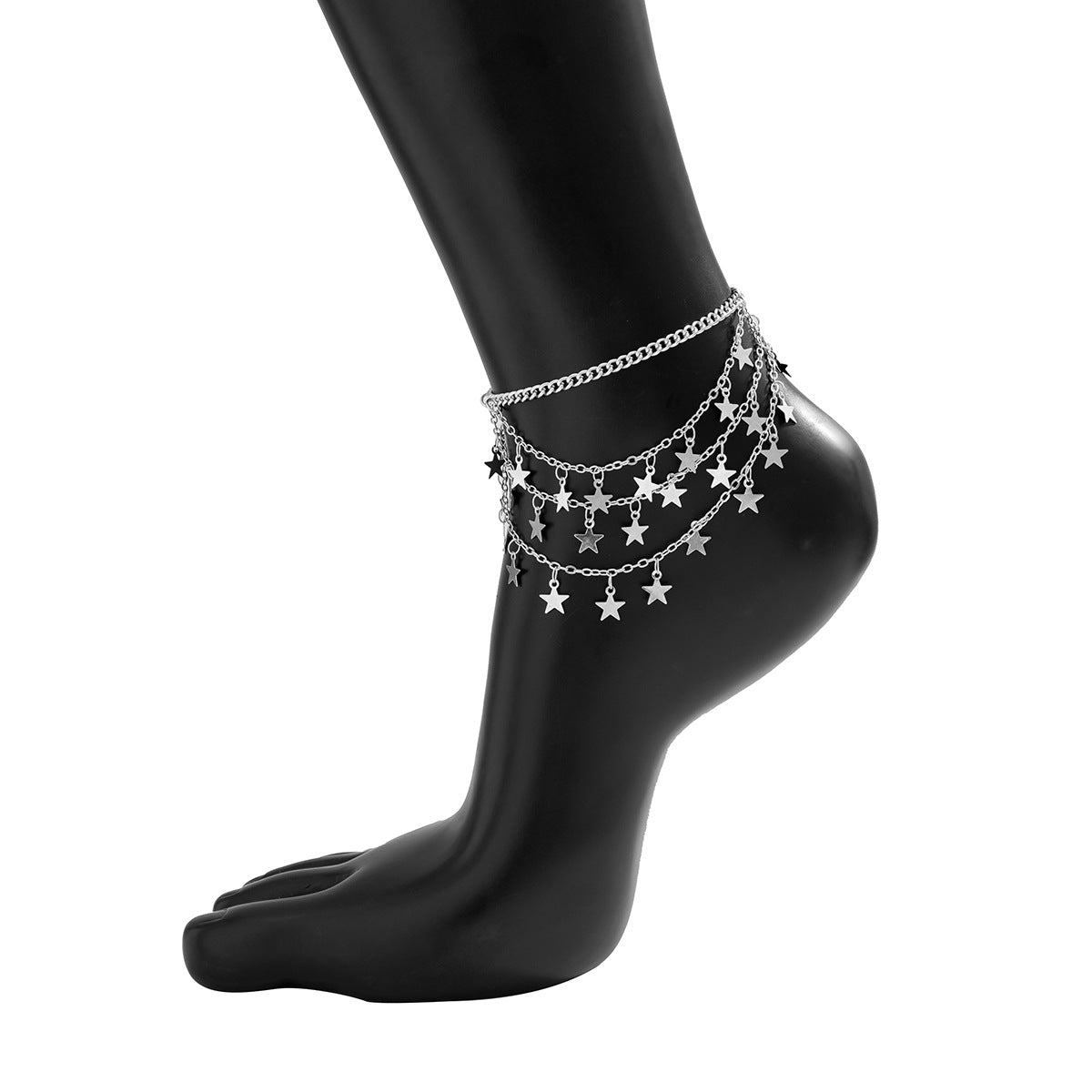 Jewelry personality multi-layer sequin star-shaped tassel anklet female sweet cool U-shaped metal chain anklet