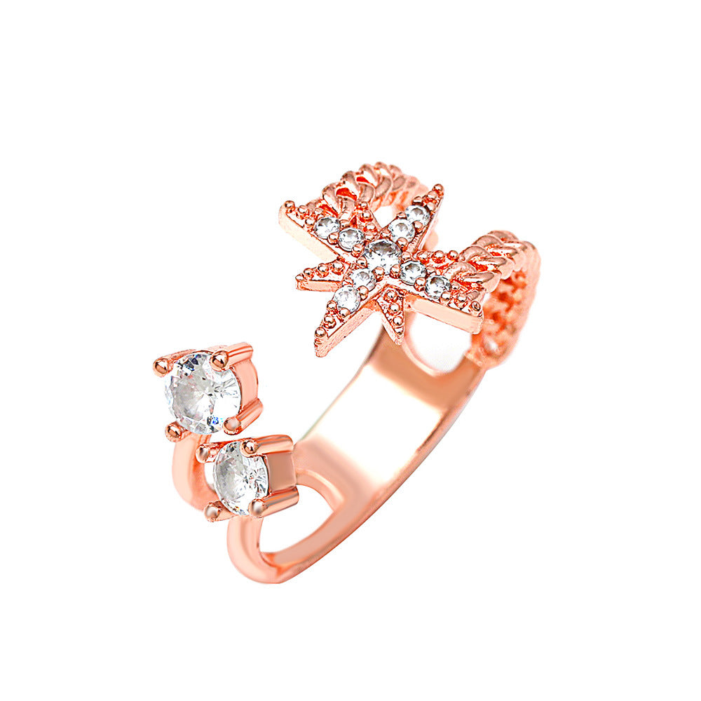 Ins cold zircon opening love ring super fairy fashion star letter hollow index finger ring net red