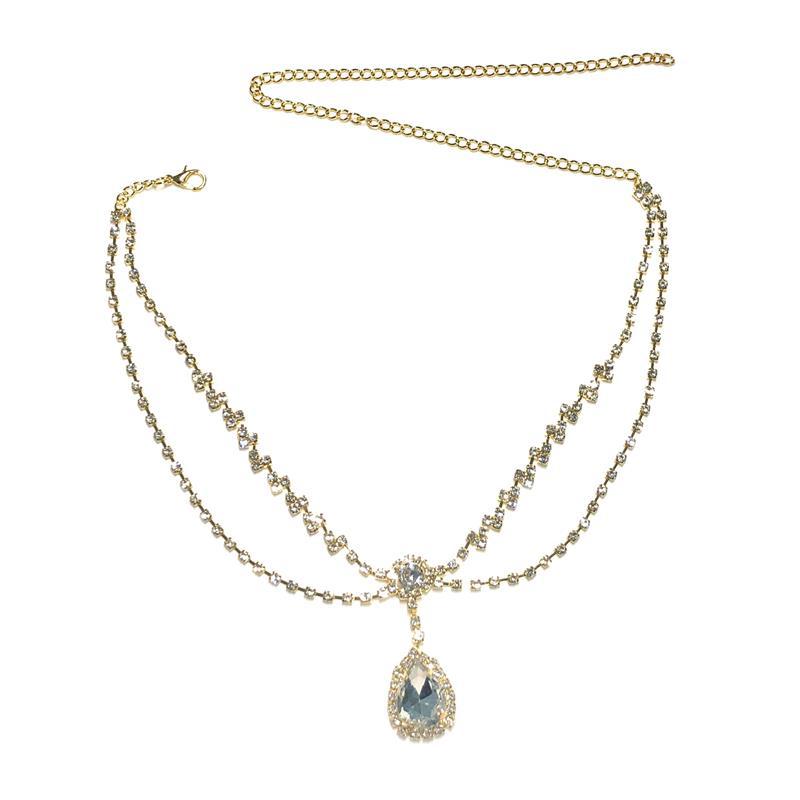 Crystal forehead pendant brow heart pendant headdress bride forehead chain water drop hair band head chain Bohemian ethnic headdress