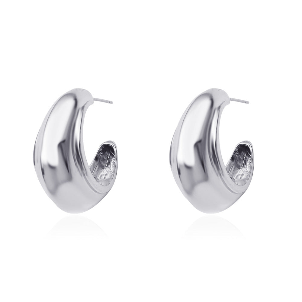 Ins geometric C-shaped hoop earrings female retro exaggerated personality metal braided earrings punk hip-hop earrings