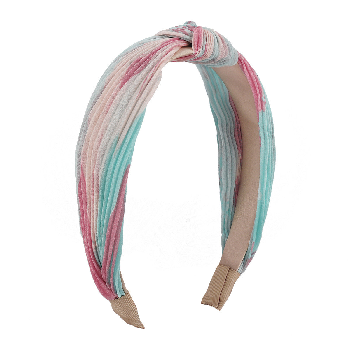 F4562 Literary retro tie-dye press pleated headband French fabric knotted sweet color contrast geometric headband female