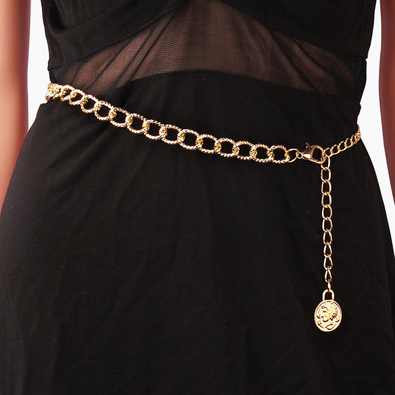 Jewelry Metal Chain Waist Chain Punk Retro Figure Coin Pendant Single Layer Body Chain