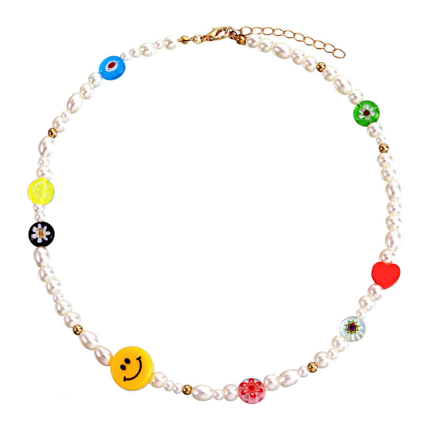 Jewelry multi-element fashion trend pearl necklace cartoon painted soft pottery fruit smiley necklace