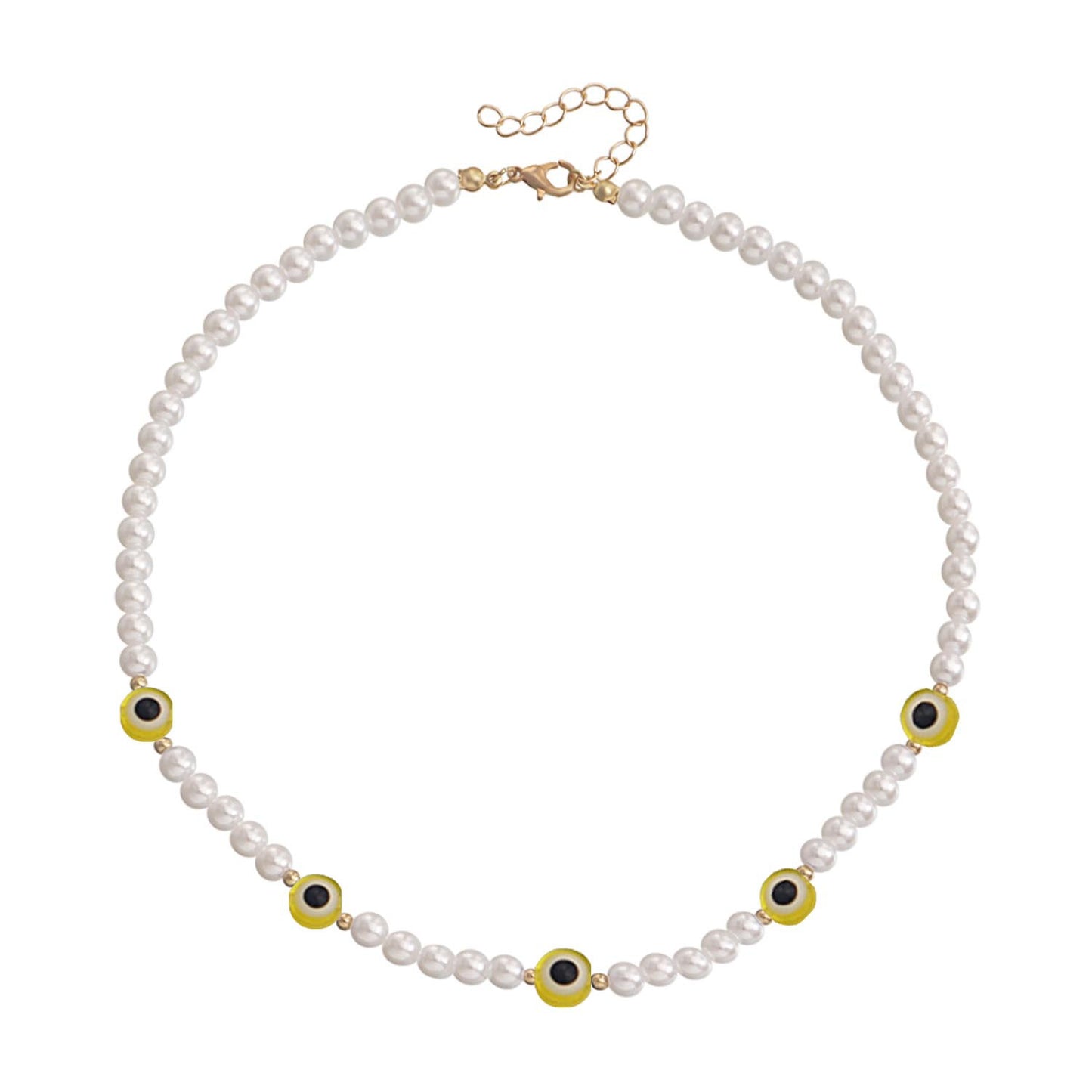Jewelry Simple Acrylic Devil's Eye Stitching Clavicle Chain Retro Imitation Pearl Beaded Necklace