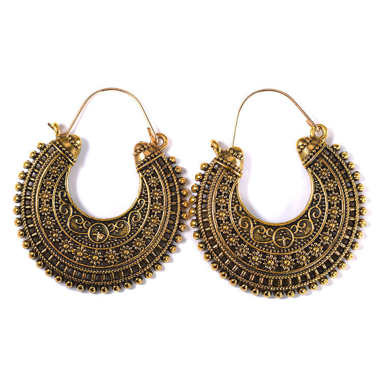 Ethnic Earrings Bohemian Hollow Carved Earrings Fashion Geometric Metal Vintage Earrings