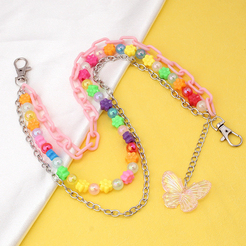 Multi-layer ins colorful flower beads string pink butterfly street shooting waist chain fashion hip-hop pants chain body chain