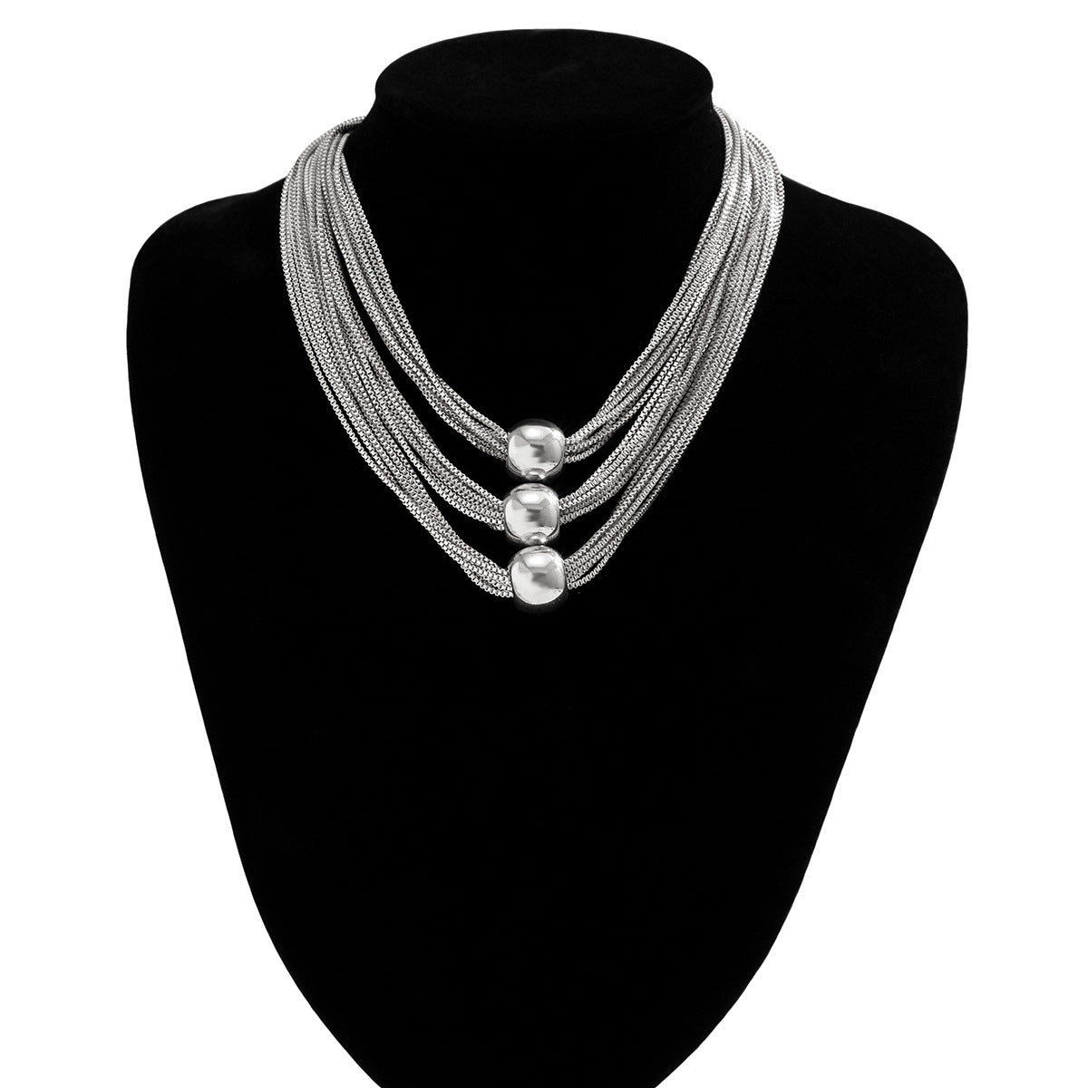 Jewelry exaggerated metal ball pendant necklace personality multi-layer box chain retro necklace female