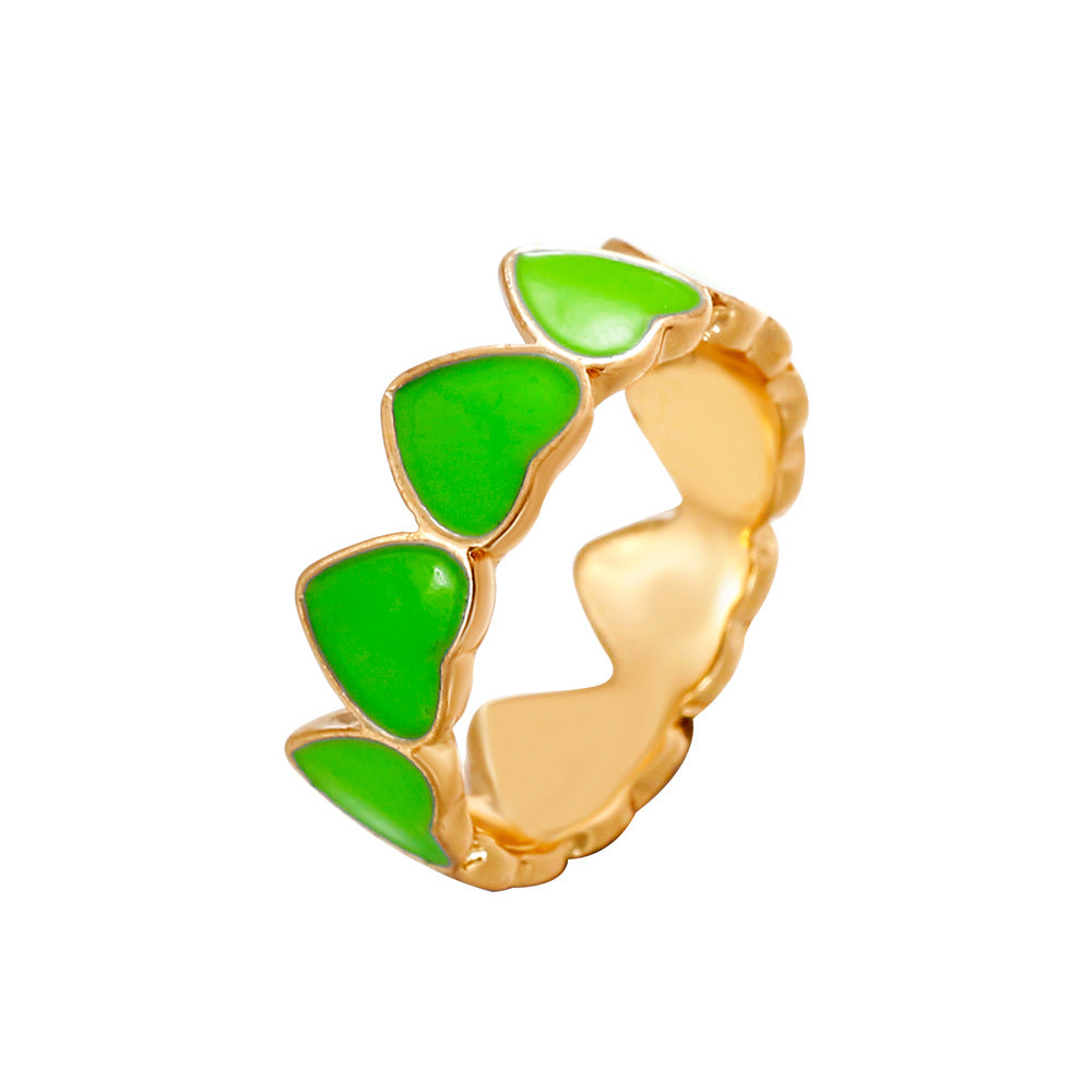 Ins net red color love ring retro personality trend drop nectarine peach heart ring cute fun tail ring