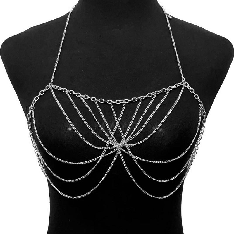 Sexy Metal Chain Chest Chain Sexy Bikini Tassel Chest Chain Female Hollow Cross Beach Body Chain