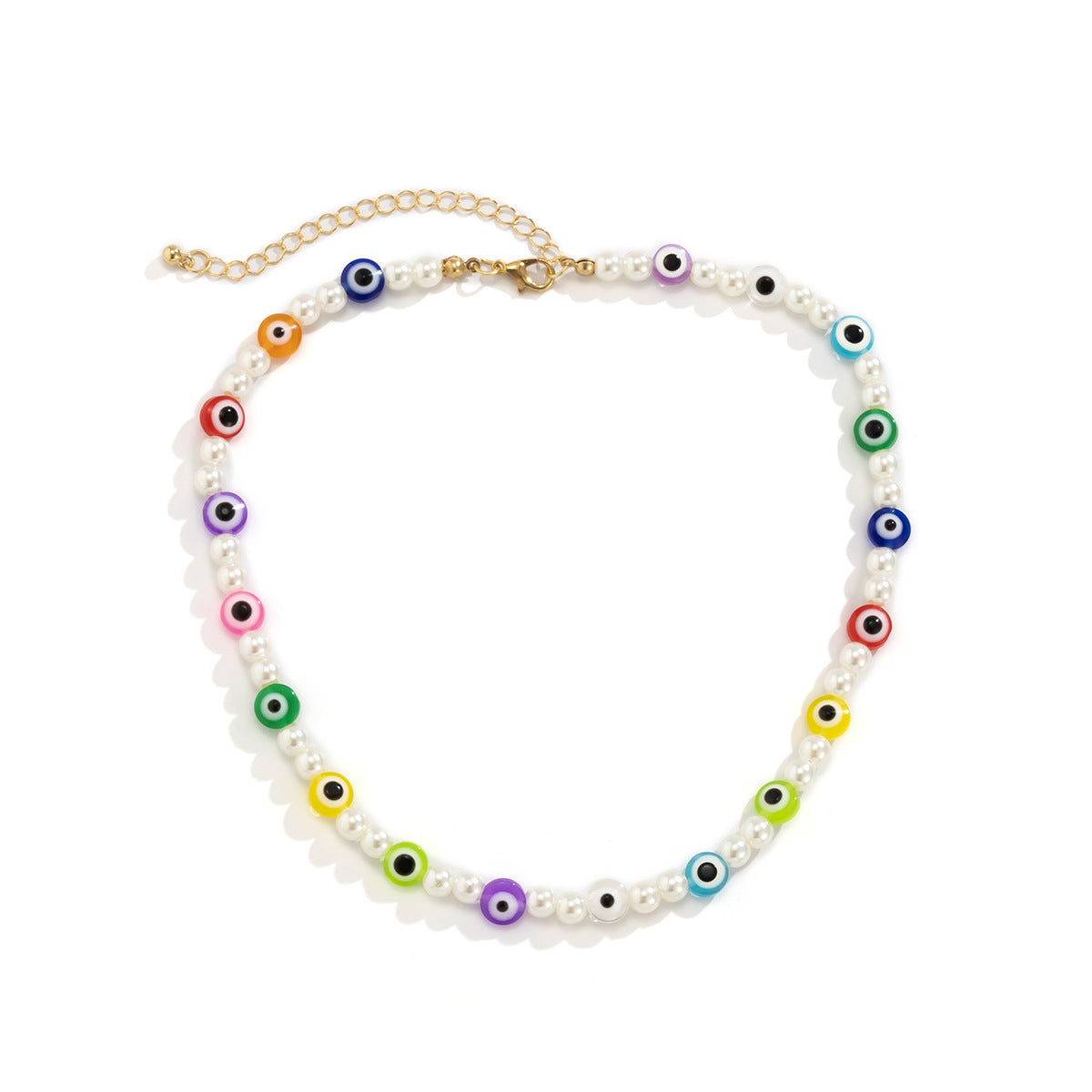 Jewelry personality eyes mix and match color single-layer necklace creative geometric imitation pearl necklace female