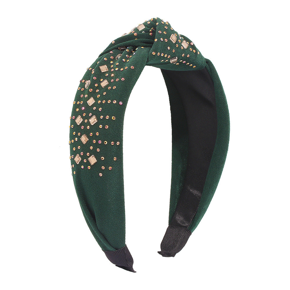 F372 trendy knotted wide-brimmed hair accessories fabric art diamond temperament headband literary retro press hair headband female