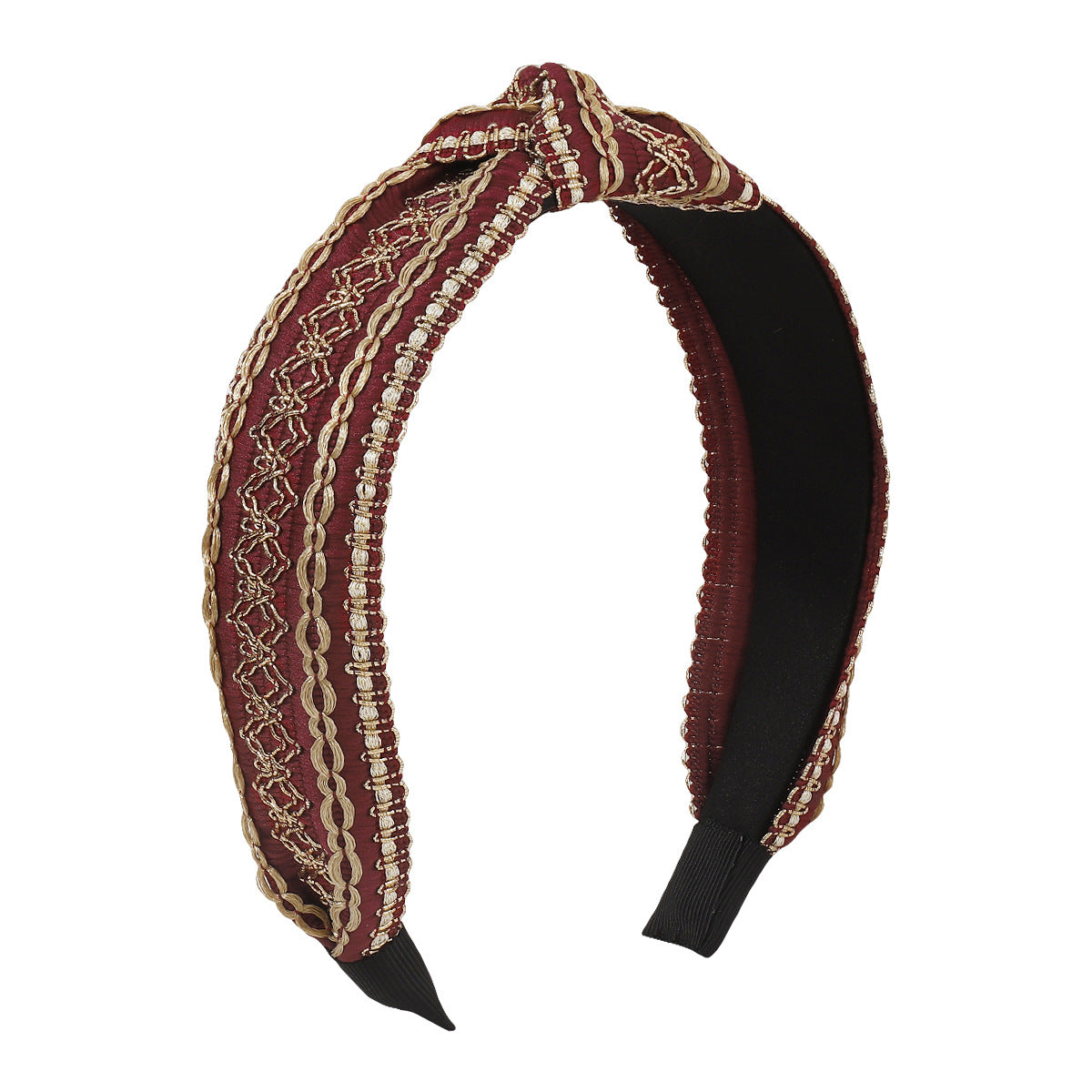 F471 Retro wide-brimmed ethnic embroidery headband temperament knotted simple adult going out pressing hair headband